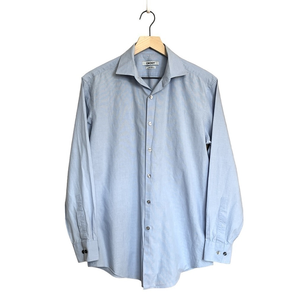DKNY Men’s Slim Fit Micro Stripe Button Down Shirt. Blue Size 15 32-33 #1137